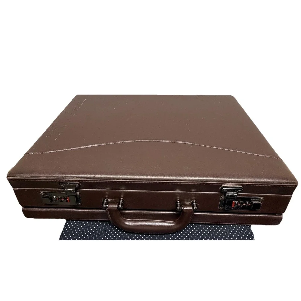 Vintage Brown Faux Leather Attache Briefcase Combination Lock Executive Case